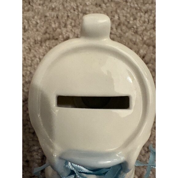 Ceramic Baby Shoe Coin Bank NEW With Blue Lace Baptism Christening Birth Gift - Picture 3 of 9